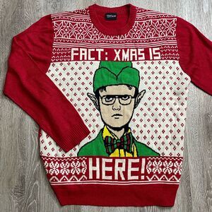 The Office “Dwight Schrute Elf” Christmas Pullover Sweater Men’s Size L Red
